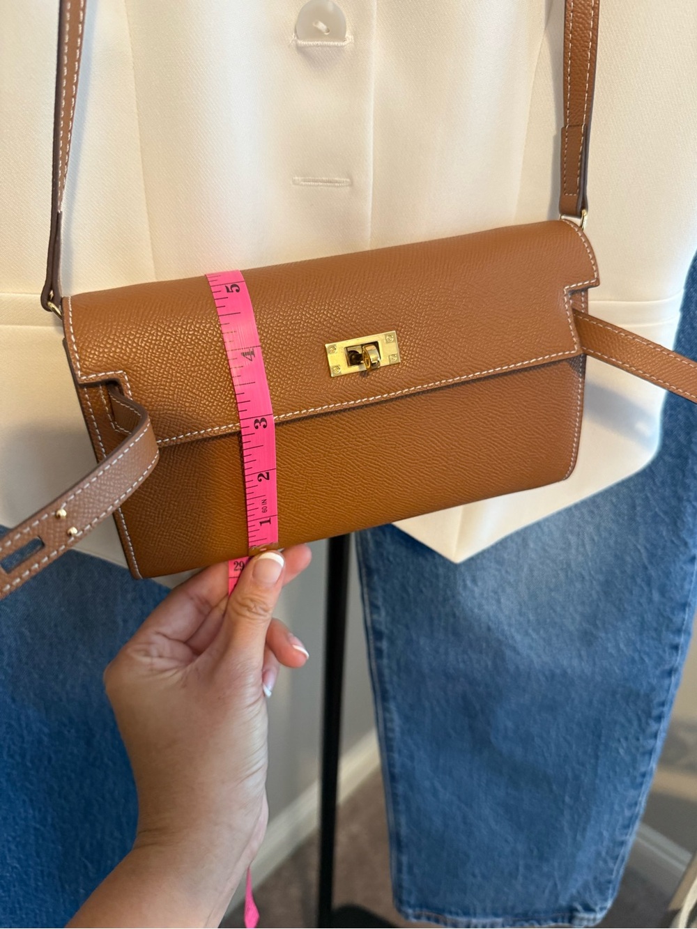 Designer- Inspired Leather Crossbody Shoulder Bag in Brown - Picture 9 of 9